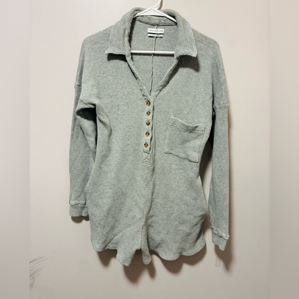 Urban Outfitters Sage Green Waffle Henley Pullover